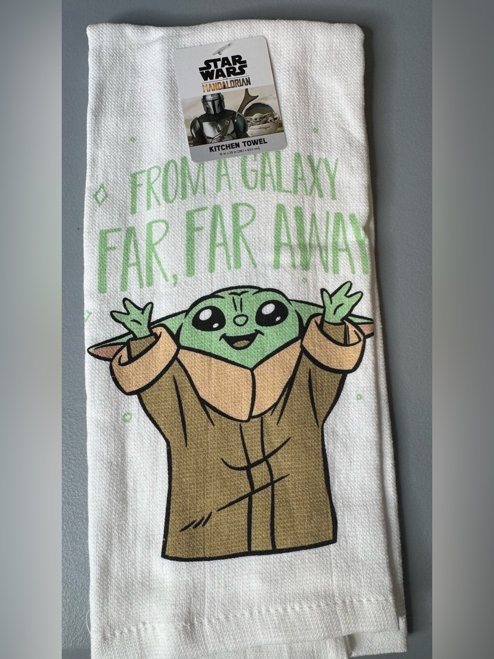 Star Wars Baby Yoda grogu Green and Brown Graphic Kitchen Towel from a Galaxy